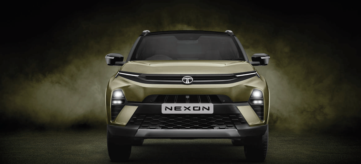 Tata Nexon — Bi-function full-LED headlamps with the connected LED light bar running across the nose