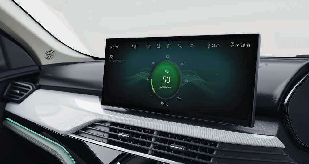 Tata Harrier EV — Built-in air purifier with live AQI readout on the infotainment screen