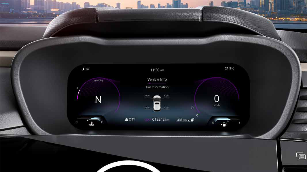 Tata Altroz — Direct Tyre Pressure Monitoring System shows live per-wheel pressure readings on the digital cluster