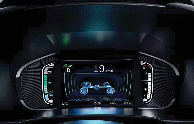 Maruti Suzuki Grand Vitara — Colour multi-information display with drive-status and energy-flow graphics.