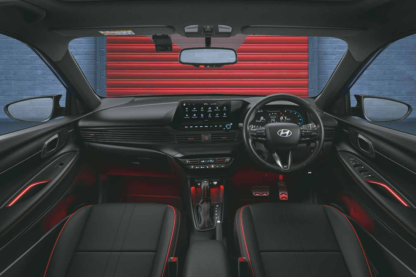 Hyundai i20 N Line — Exciting red ambient lighting across the all-black cabin