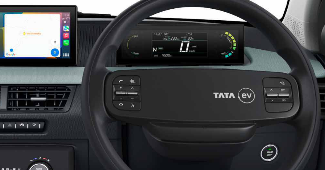 Tata Tiago EV — Wireless Android Auto and Apple CarPlay on the floating touchscreen