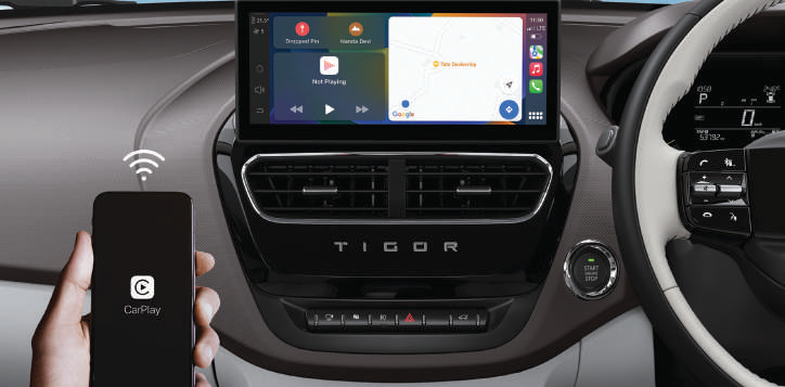 Tata Tigor — Wireless Apple CarPlay and Android Auto connectivity