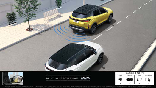 Tata Harrier — Blind Spot Detection alerts you to vehicles alongside