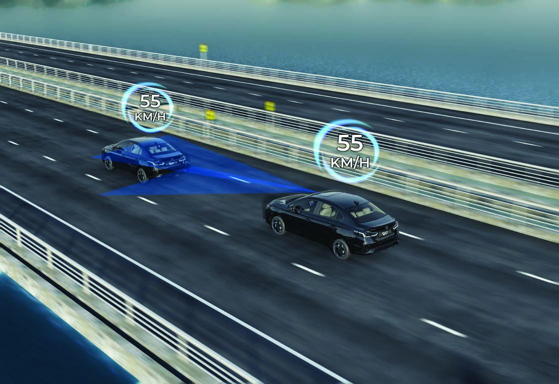 Honda City — Adaptive Cruise Control holds a set speed and gap to the vehicle ahead