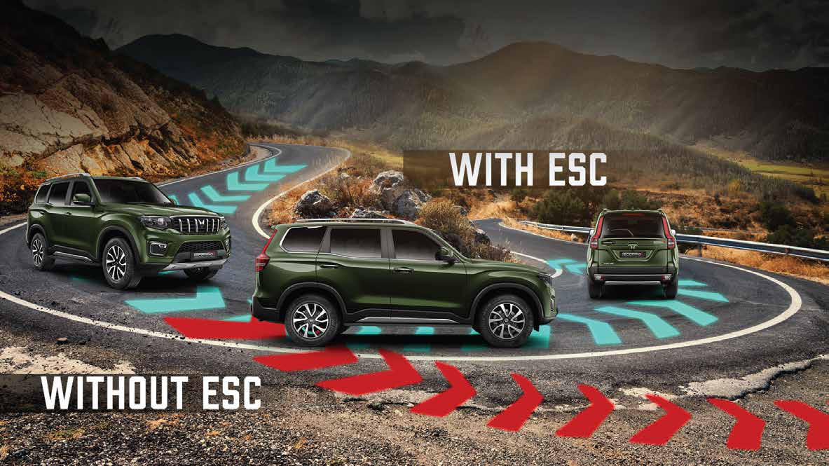 Mahindra Scorpio N — Electronic Stability Control suite with 18 features for steep turns and panic braking