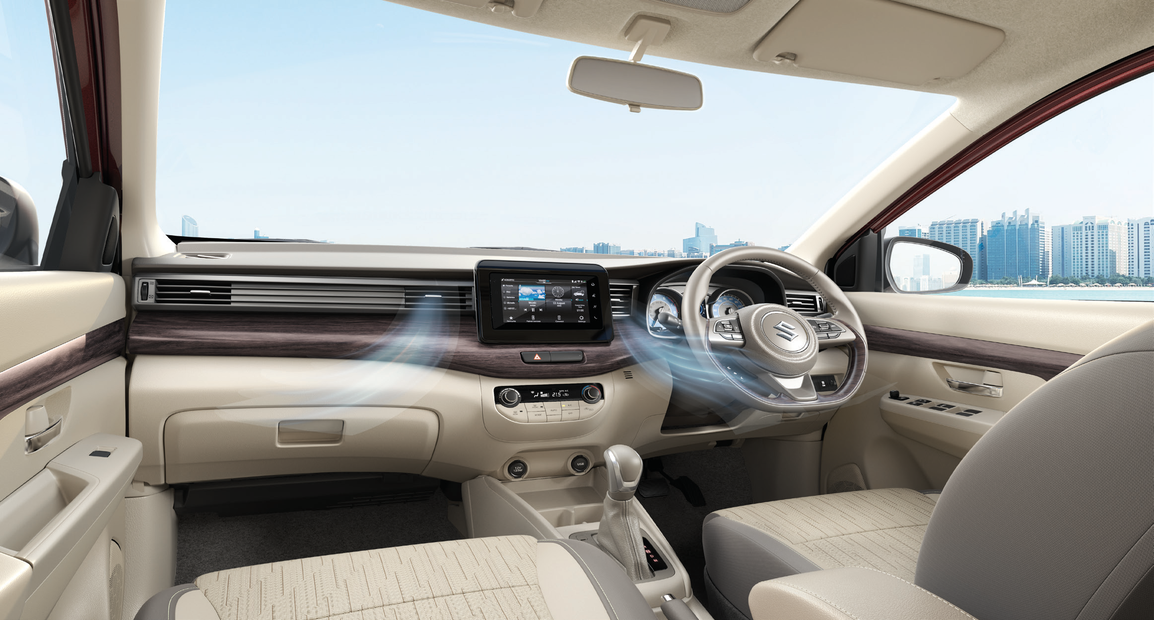 Maruti Suzuki Ertiga — Sculpted dashboard with metallic teak-wooden trim finish