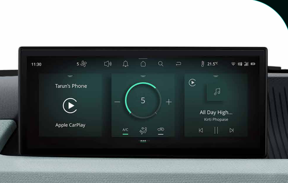 Tata Tiago EV — 26.03 cm (10.25-inch) HD touchscreen infotainment with climate and media controls