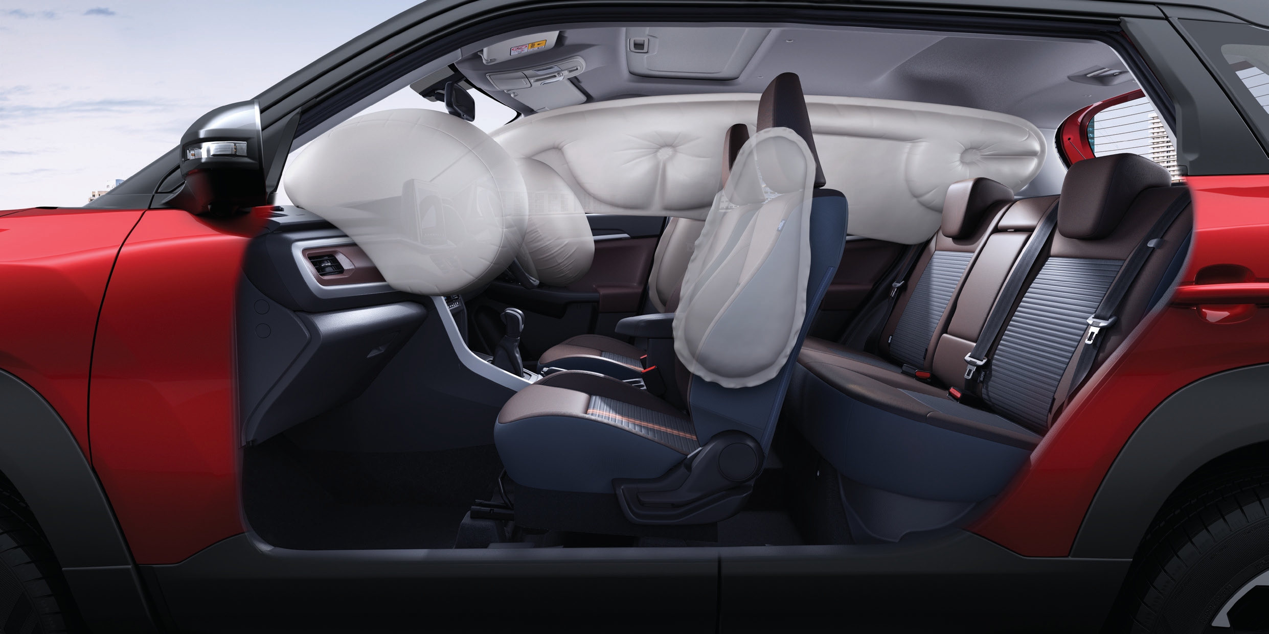 Maruti Suzuki Brezza (2022-2025) — 6 airbags as standard, covering front, side and curtain zones.