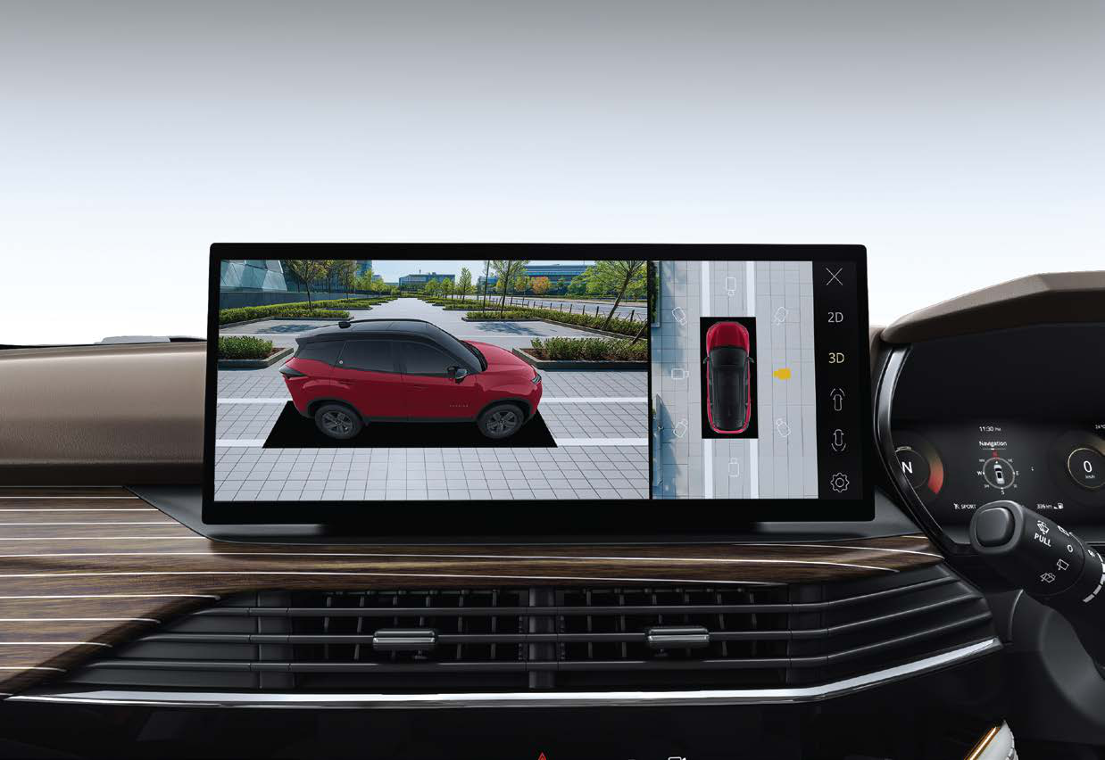 Tata Harrier — 360-degree surround view camera with blind view monitor on the touchscreen