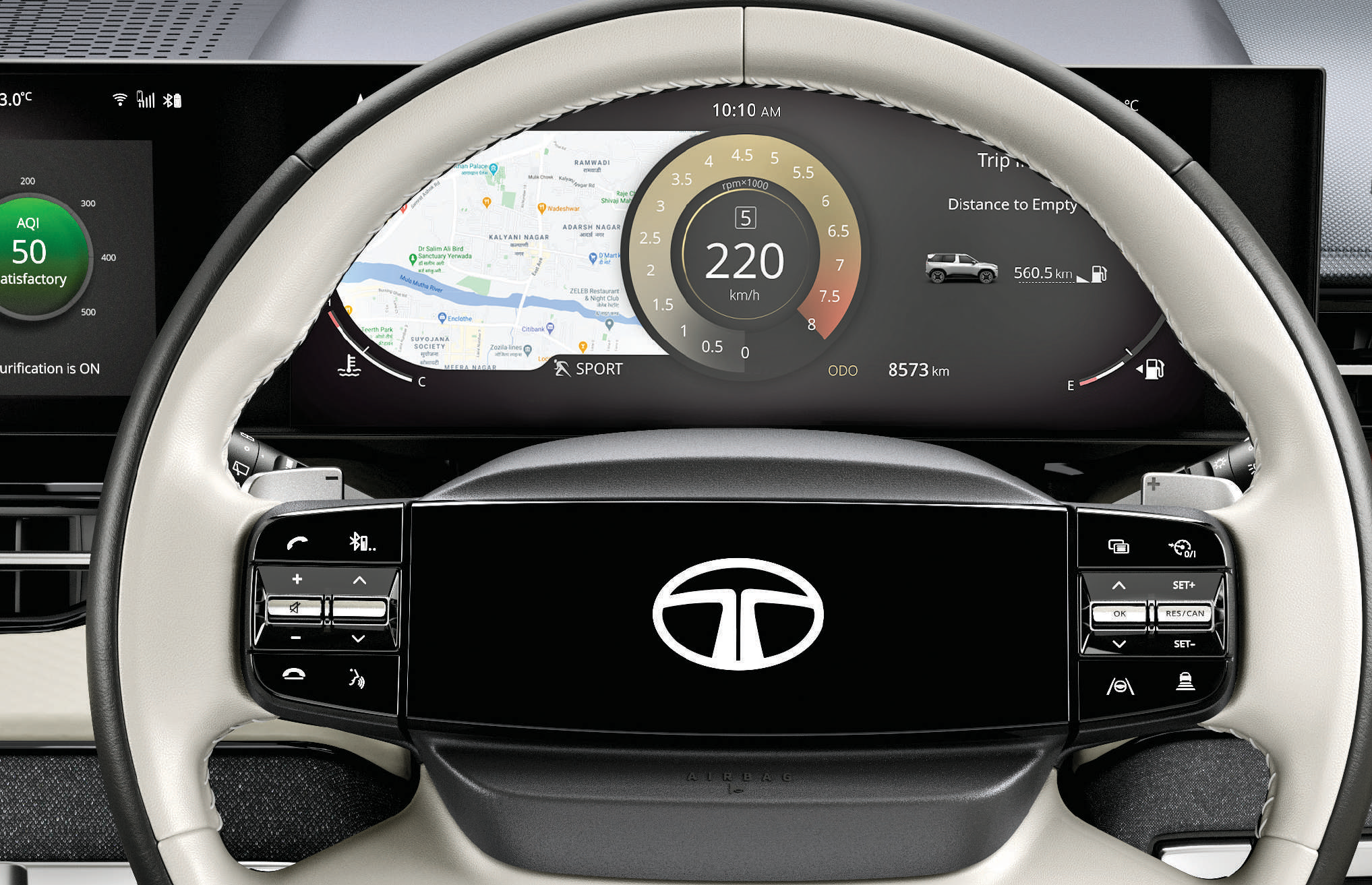 Tata Sierra — 26.03 cm digital cockpit puts full-screen navigation right behind the steering wheel