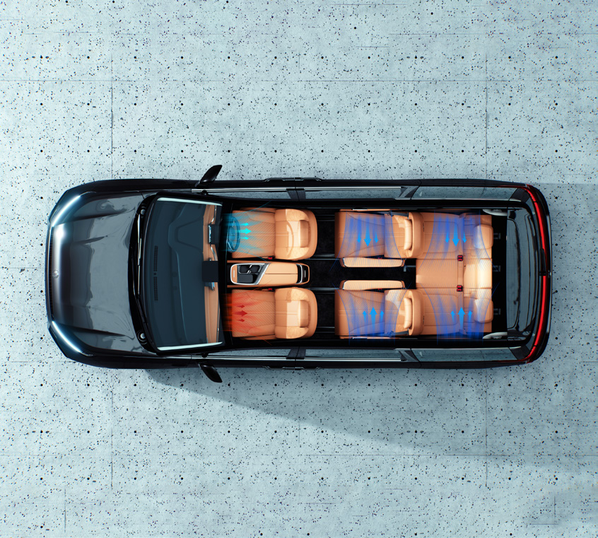 MG M9 — Top-down view of the heated and ventilated seat airflow.