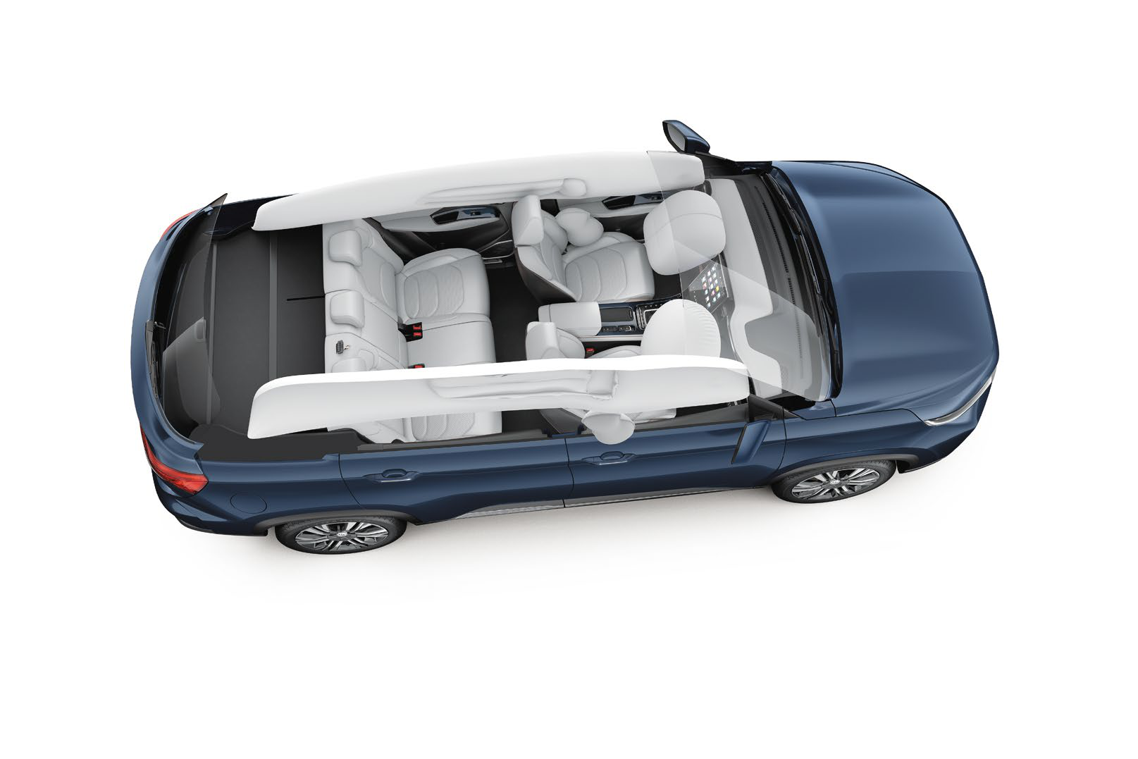 MG Hector Plus — Six airbags shown in cabin cutaway
