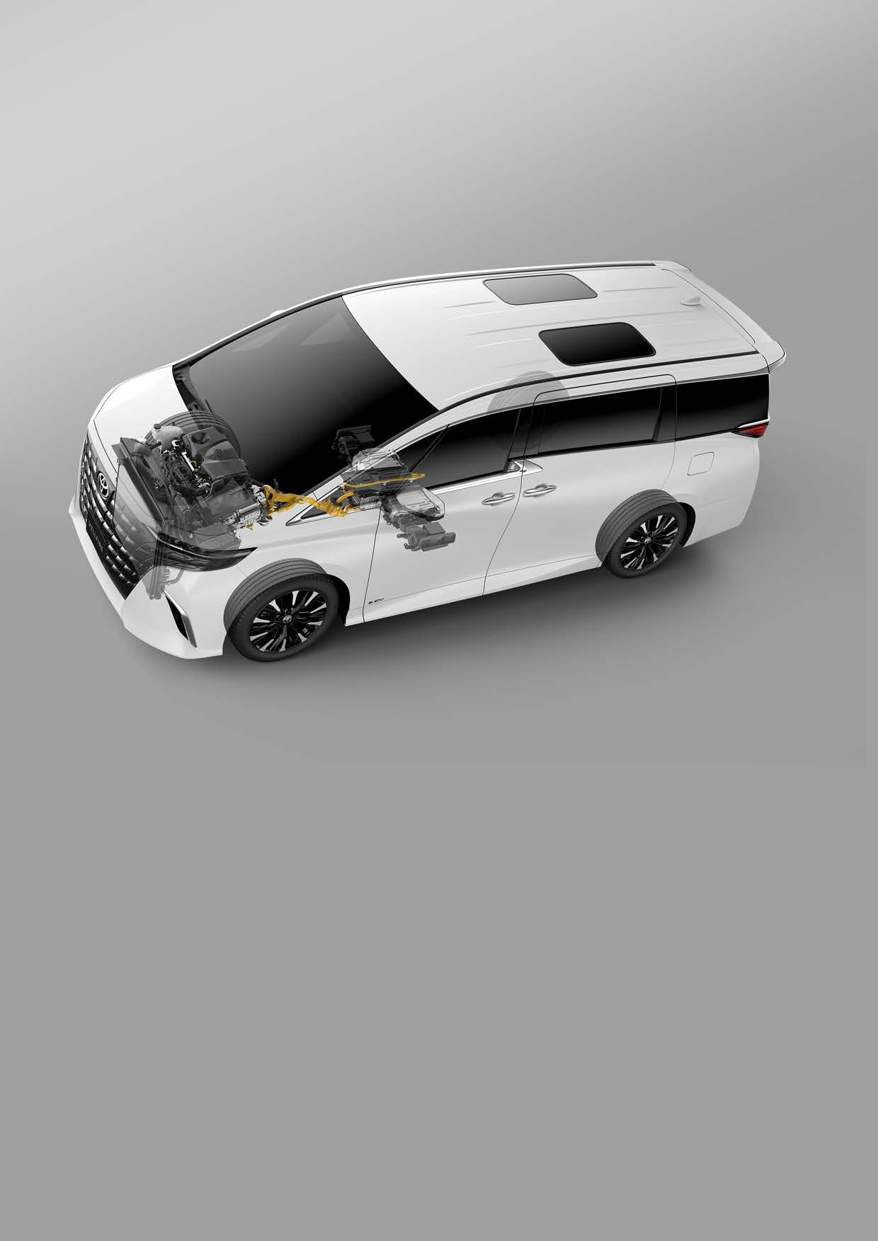 Toyota Vellfire — Toyota Hybrid System powertrain layout on the TNGA platform