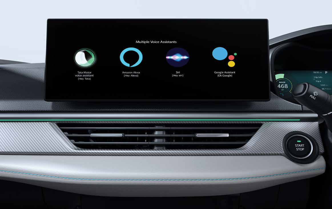 Tata Curvv EV — Multiple voice assistants - native Hey Tata, Amazon Alexa, Siri and Google Assistant