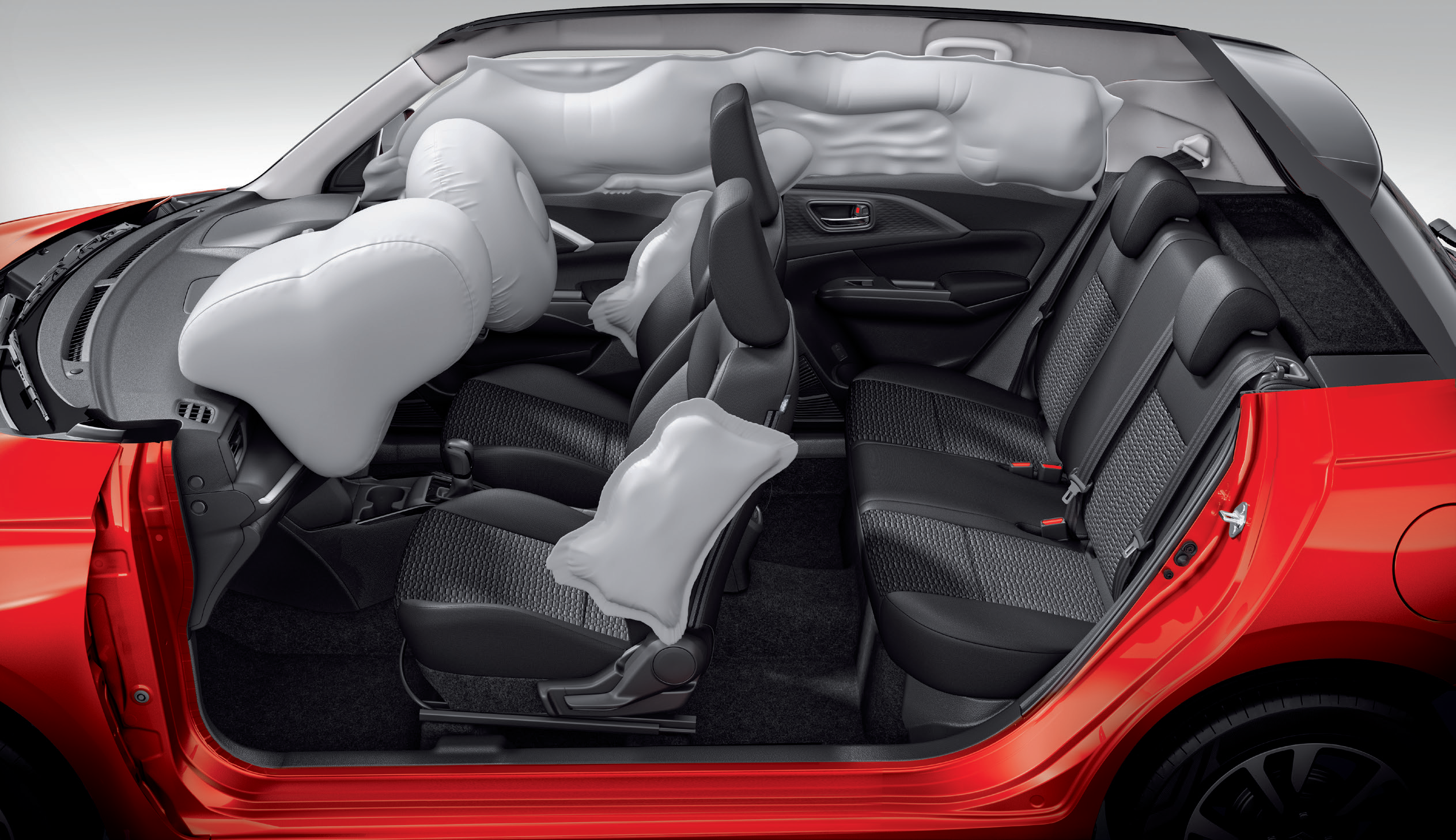 Maruti Suzuki Swift — Six airbags standard, shown deployed across front, side and curtain positions