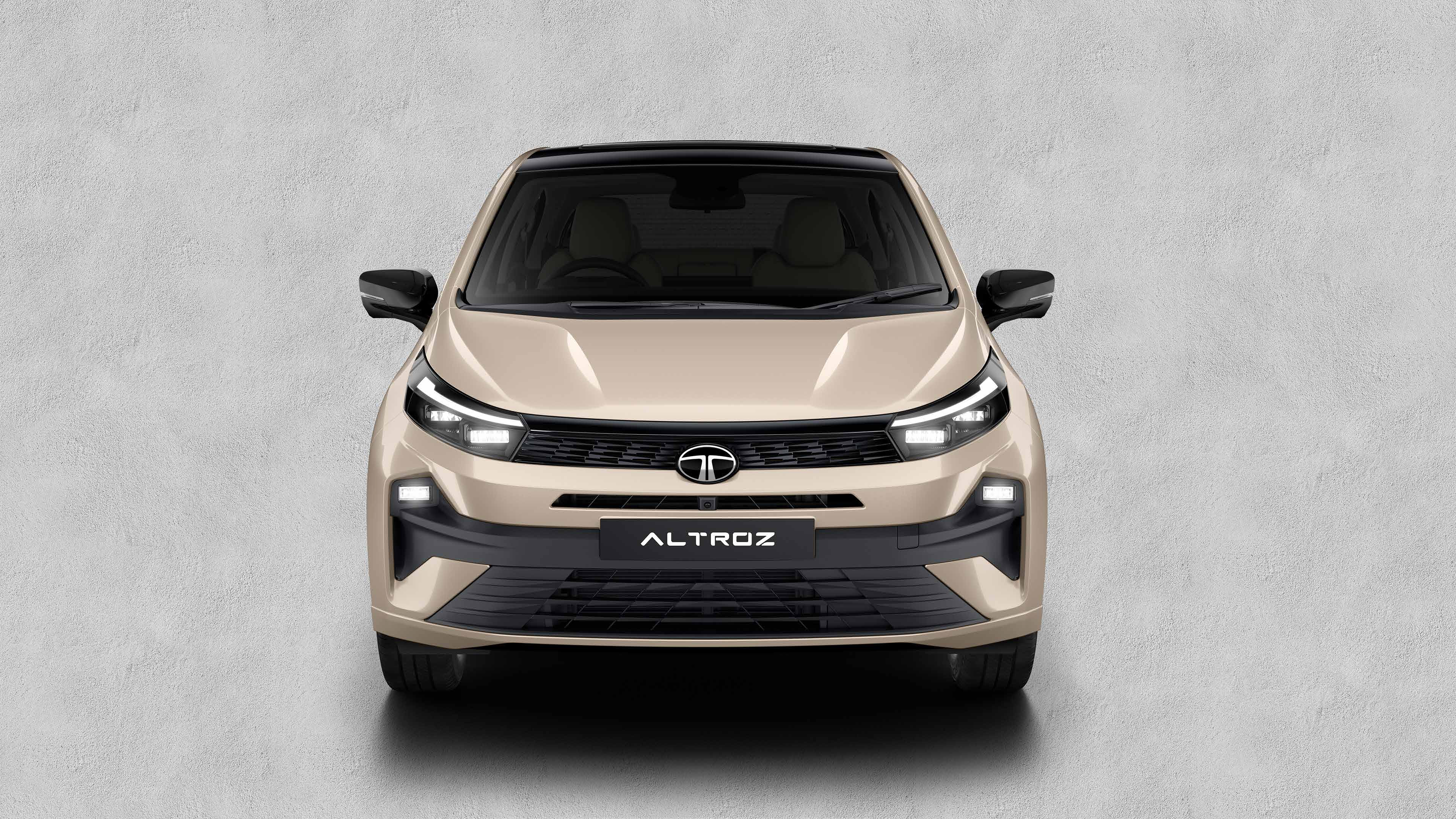 Tata Altroz — Twin LED headlamps with connected LED DRLs, LED fog lamps and a 3D front grille with aero vents make up the Altroz front fascia