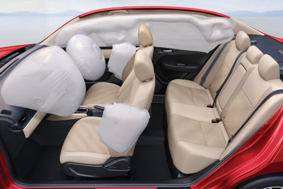 Honda Amaze — 6 airbags standard across all variants (dual front, front-side and side curtain)