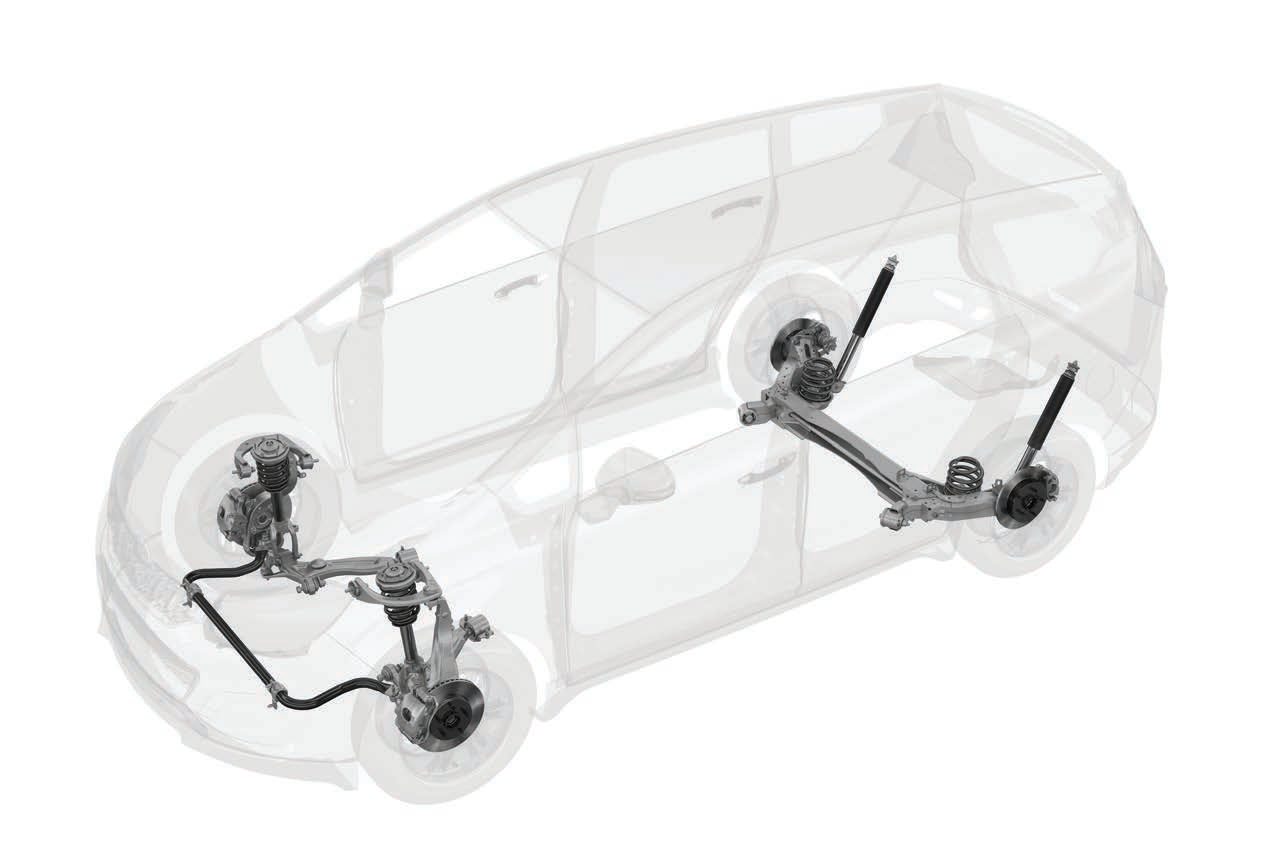 Mahindra Marazzo — Cutaway view of the independent front strut and coil-sprung rear suspension