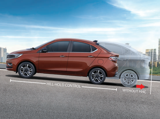 Tata Tigor — Hill Hold Control prevents rollback when starting on slopes