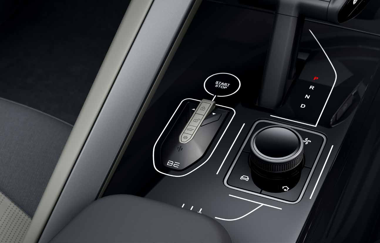 Mahindra BE 6 — Drive selector with rotary controller and five drive modes, from Range to Race