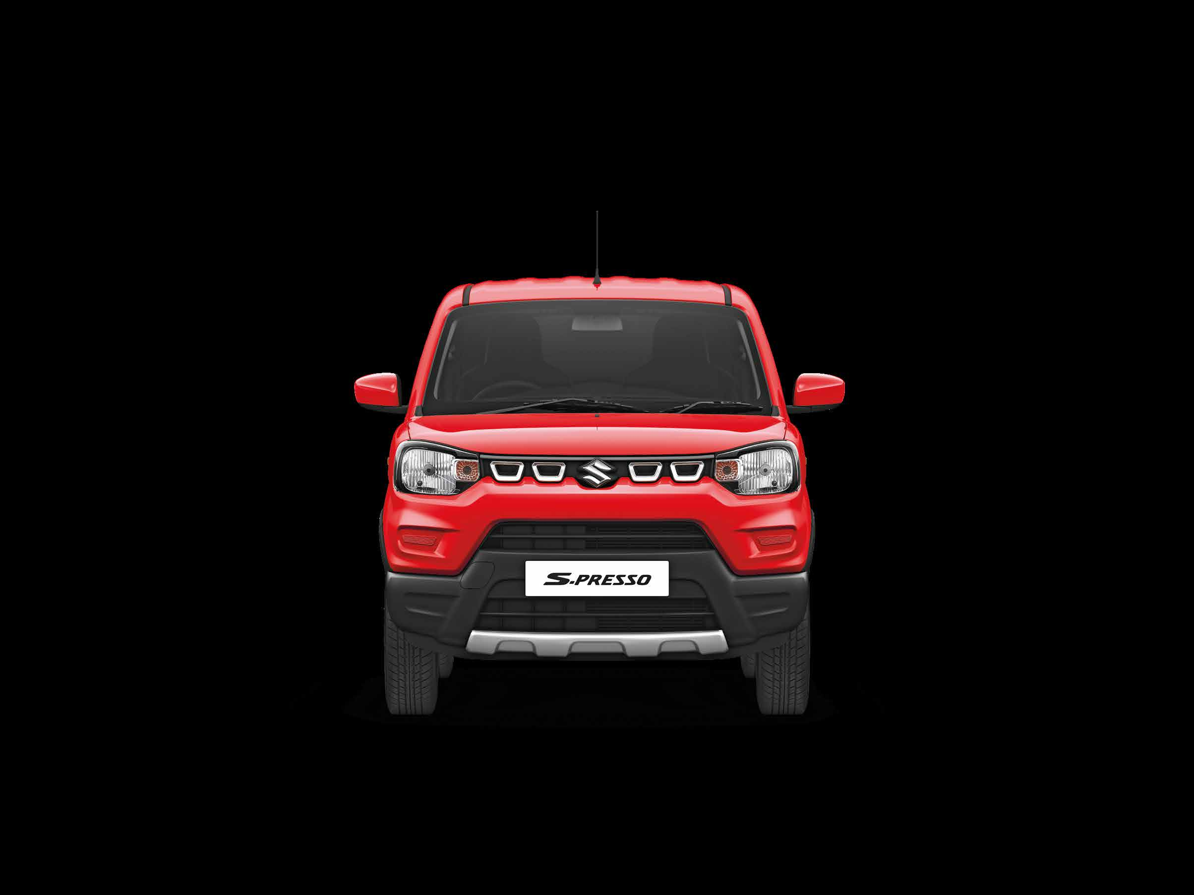 Maruti Suzuki S-Presso — SUV-inspired bold front fascia with twin-chamber headlamps and skid-plate bumper.