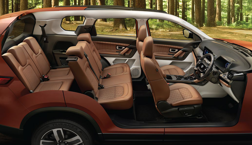 Tata Safari — Adventure X persona with Adventure Oak leatherette interior