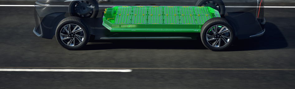 MG M9 — Skateboard battery pack mounted under the floor.