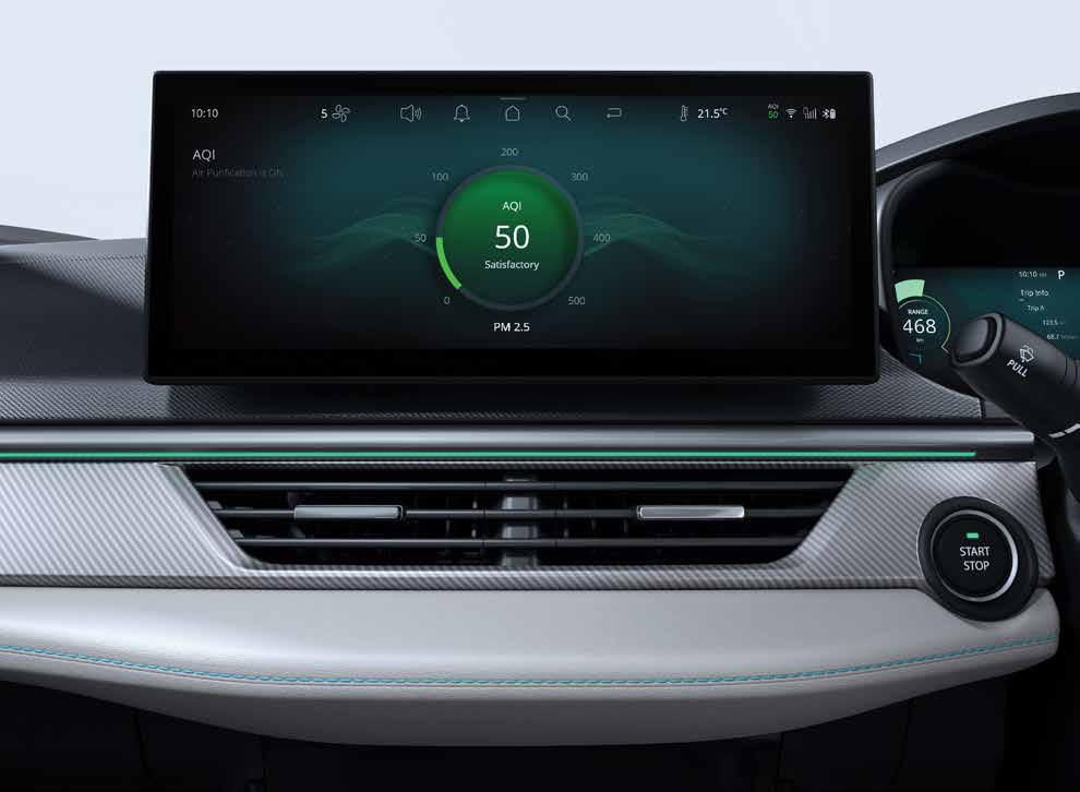 Tata Curvv EV — Air purifier with real-time AQI display on the touchscreen