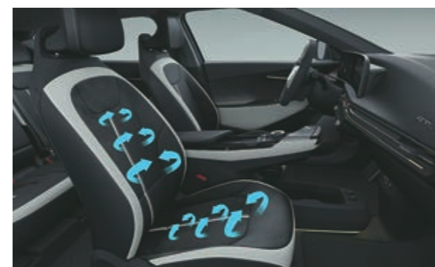 Kia EV6 — Ventilated front seat with active airflow through the cushion and backrest.
