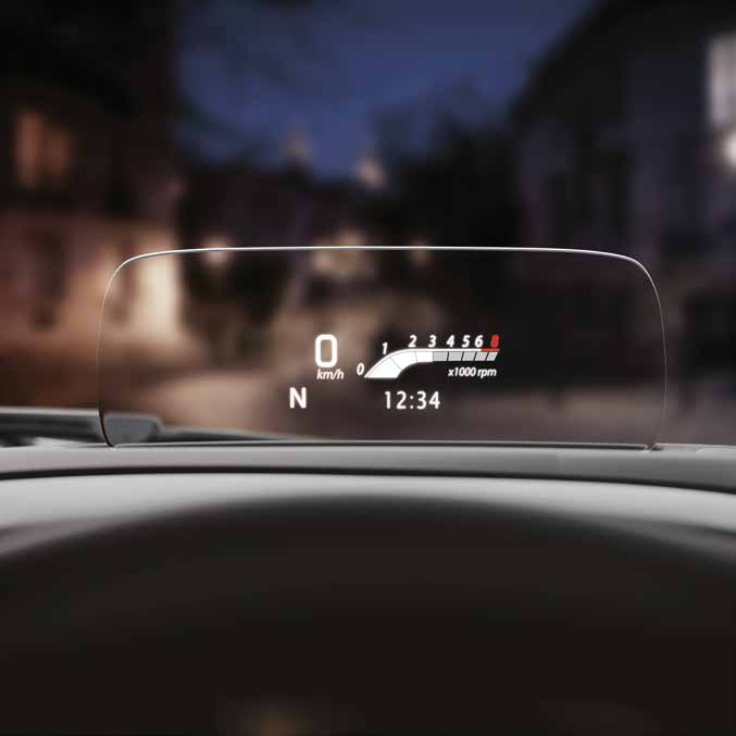 Maruti Suzuki Baleno — Head Up Display projecting speed, gear and rpm in the driver's line of sight.