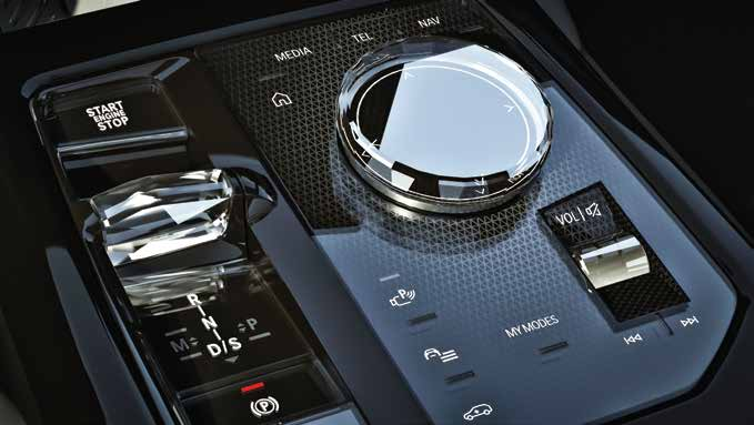 BMW 5 Series  — Crystal-finish iDrive controller and gear selector with Start/Stop on the centre console