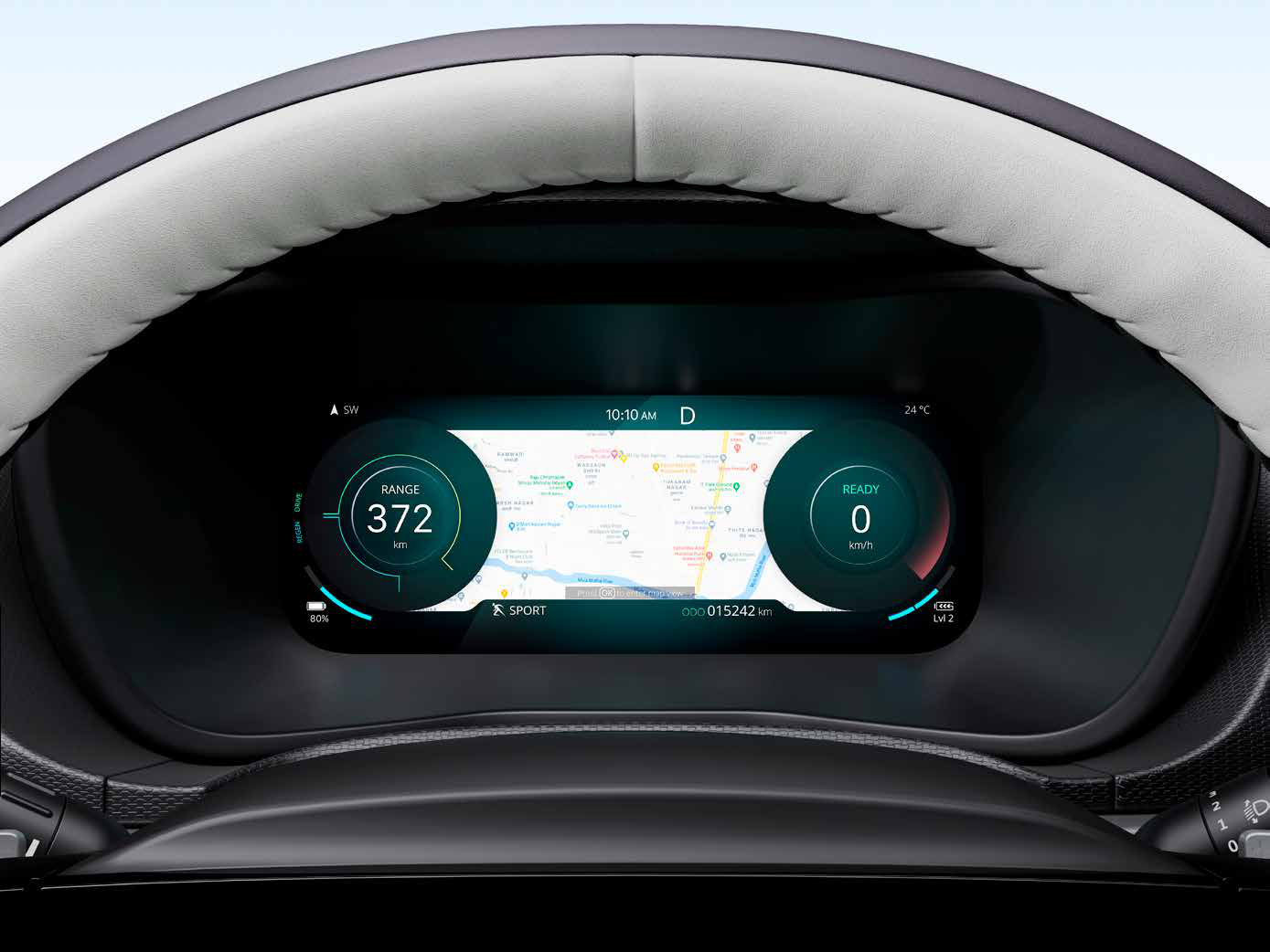 Tata Nexon EV — 26.03 cm fully reconfigurable digital cockpit with embedded maps, range and regen level readouts