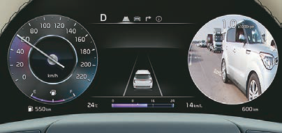 Kia Carens Clavis — Blind View Monitor feed in the instrument cluster