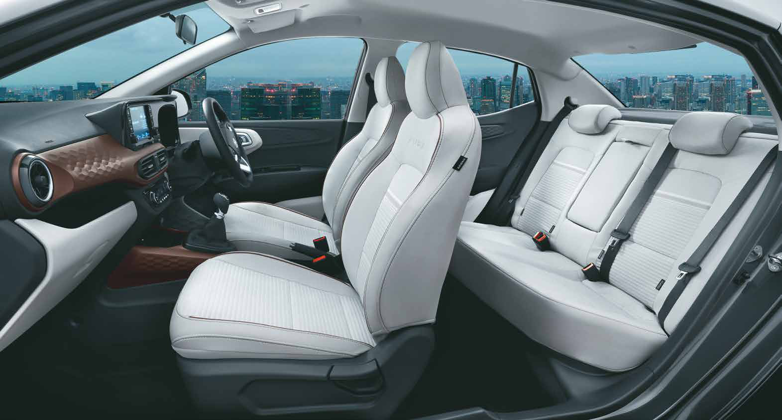 Hyundai Aura — Dual-tone grey interiors with premium fabric seats