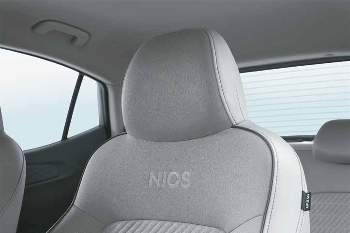 Hyundai Grand i10 Nios — Semi-fabric seats with piping and NIOS embroidery