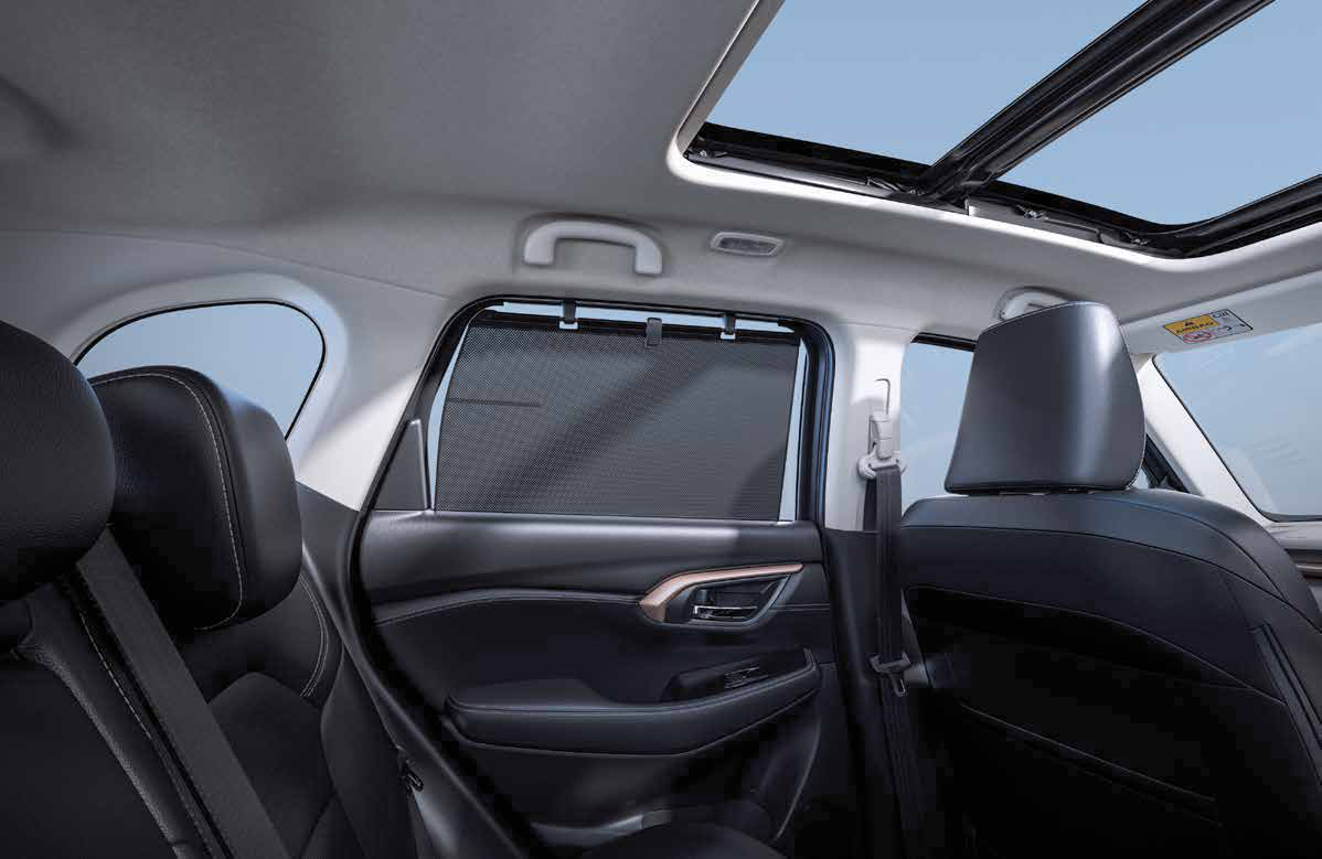 Maruti Suzuki Grand Vitara — Panoramic sunroof paired with rear-door sunshades.