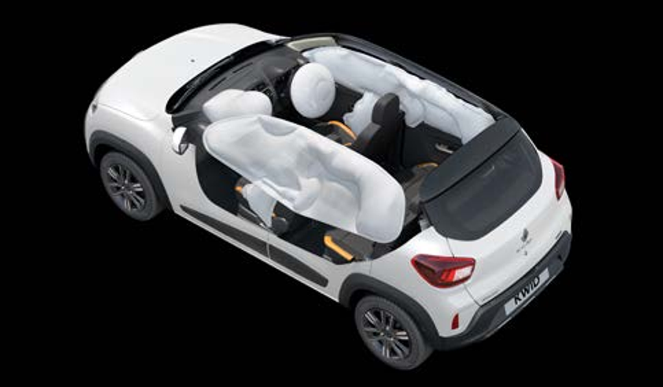 Renault Kwid — Cutaway view showing up to six airbags around the cabin.