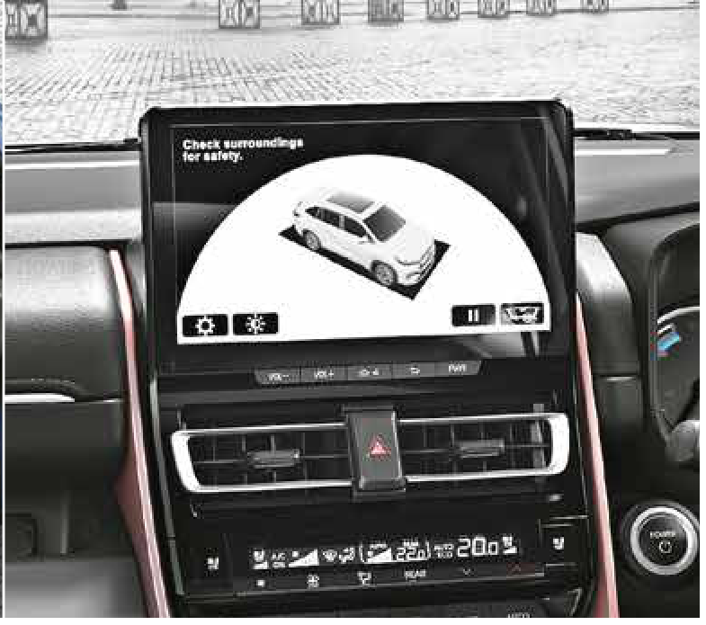 Maruti Suzuki Invicto — 360-view camera with dynamic guide lines shown on the central touchscreen for parking.