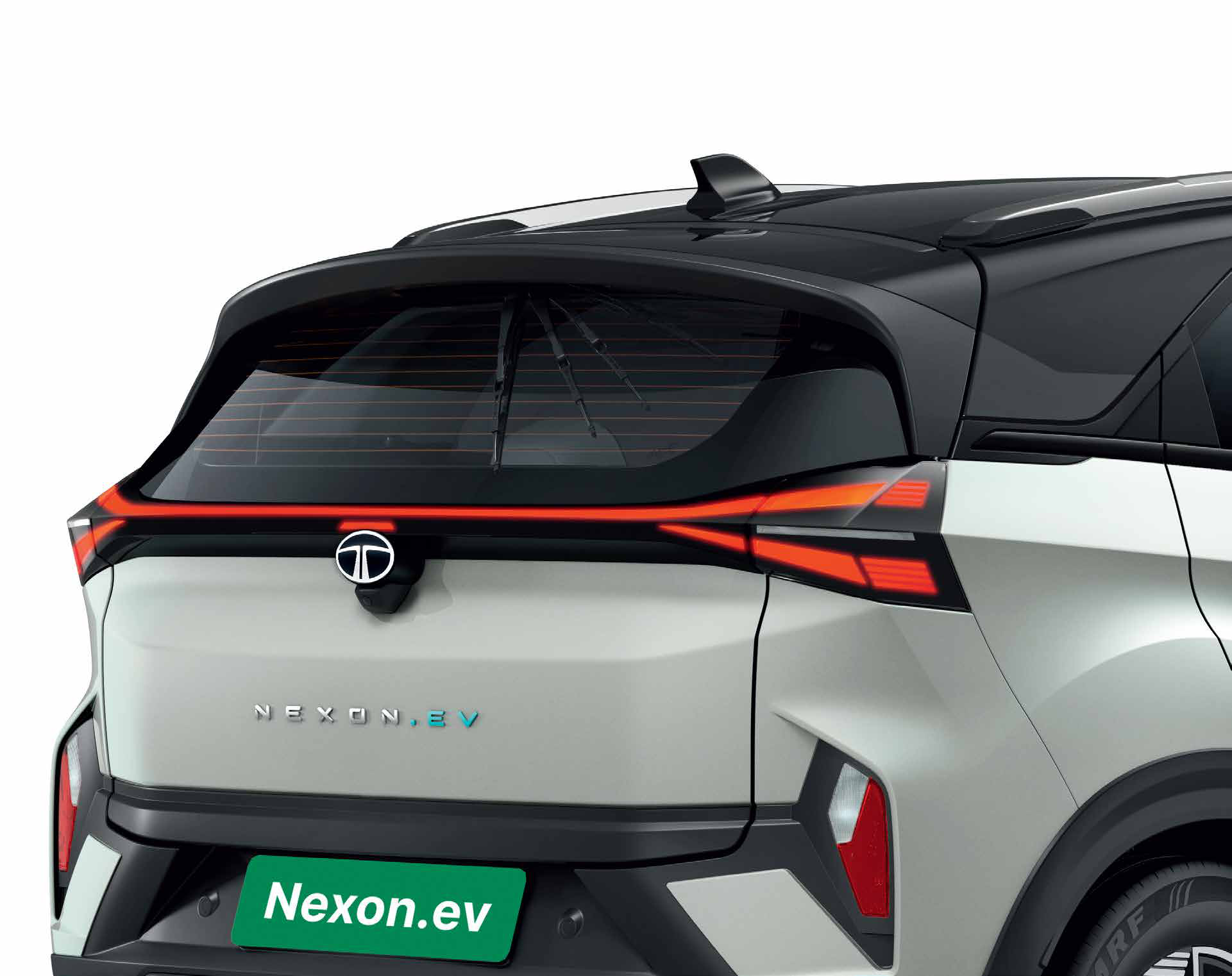 Tata Nexon EV — Hidden rear wiper and washer tucked under the roof spoiler for better rear visibility