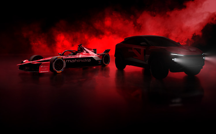 Mahindra BE 6 FE — Mahindra Racing Formula E car alongside the BE 6 - racing DNA from the ABB FIA Formula E World Championship
