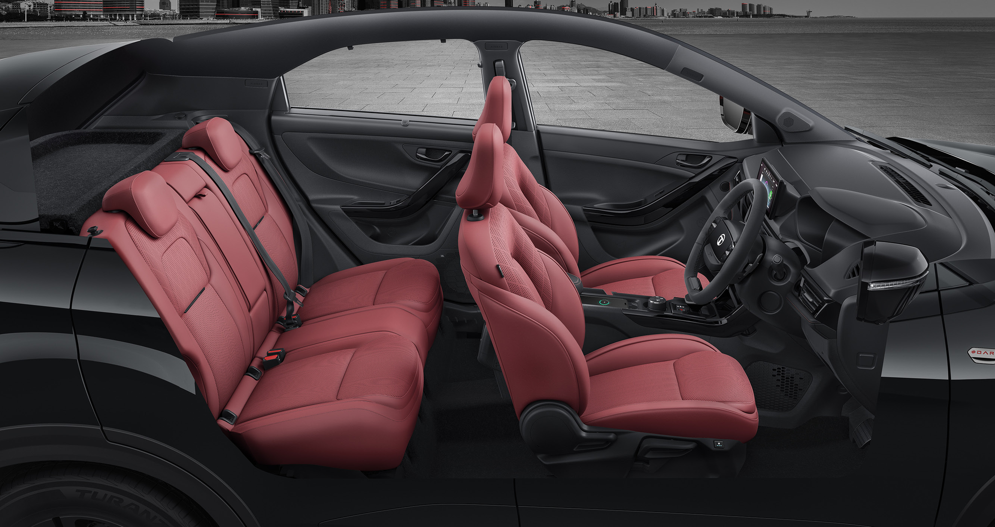 Tata Nexon — Red #DARK edition cabin - red ventilated leatherette seats set in an all-black interior
