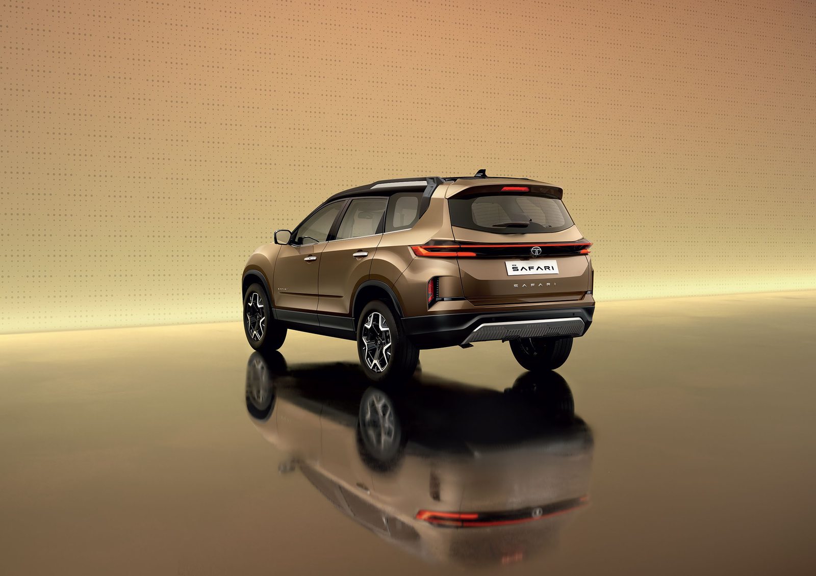 Tata Safari — Rear tailgate design with connecting LED DRL strip and tail lamps