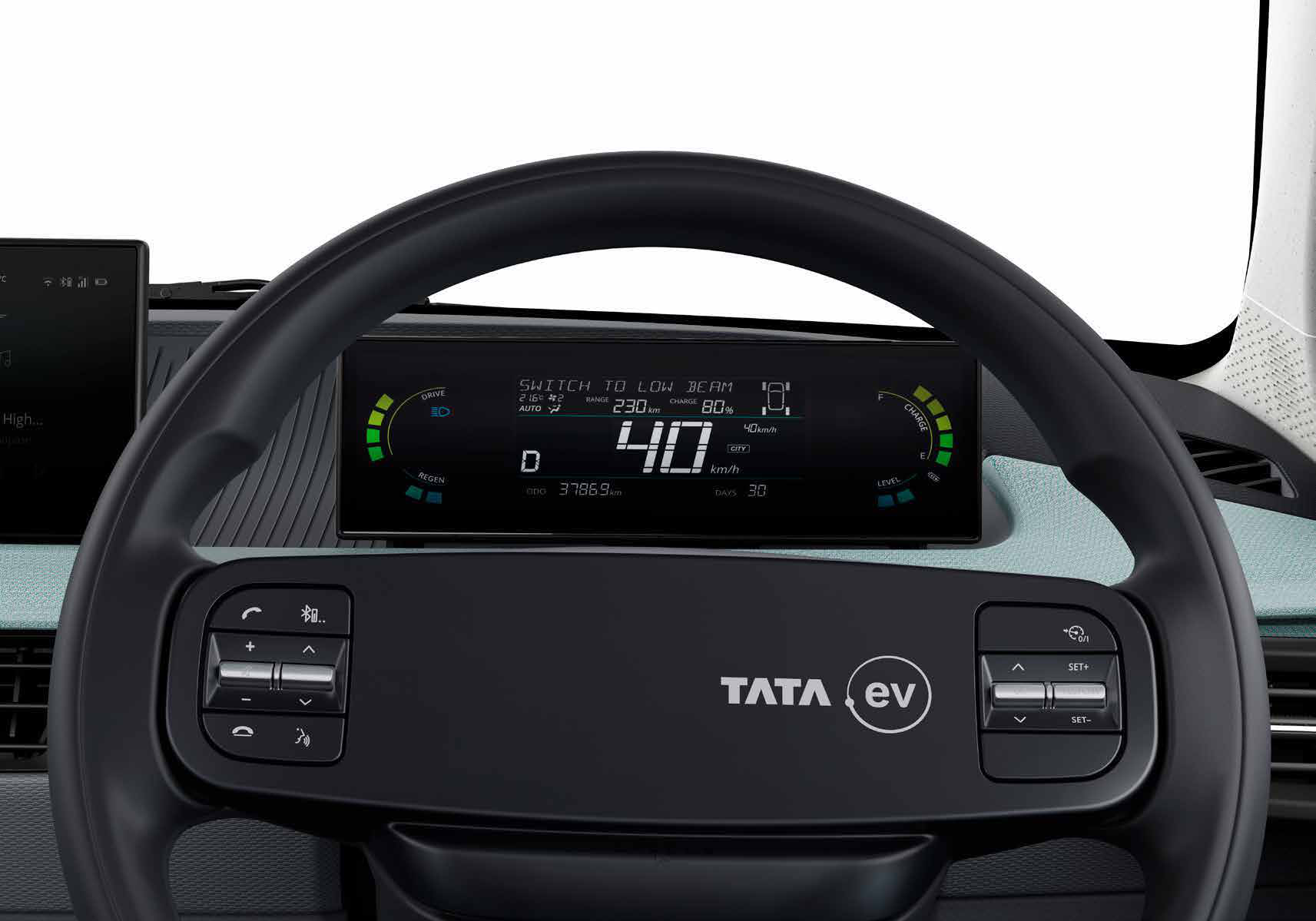 Tata Tiago EV — i-High Beam Alert prompts a switch to low beam during night drives