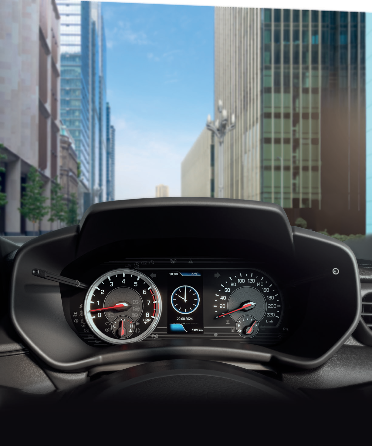 Maruti Suzuki Swift — Analogue tachometer and speedometer flanking a colour multi-information display