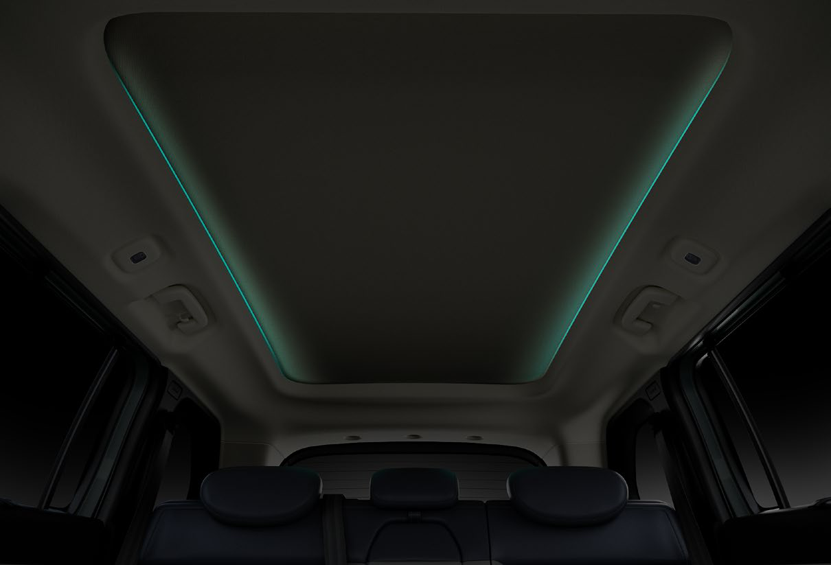 Tata Sierra EV — Multi Mood dynamic ambient lighting rings the Panoramax sunroof and adapts to every journey
