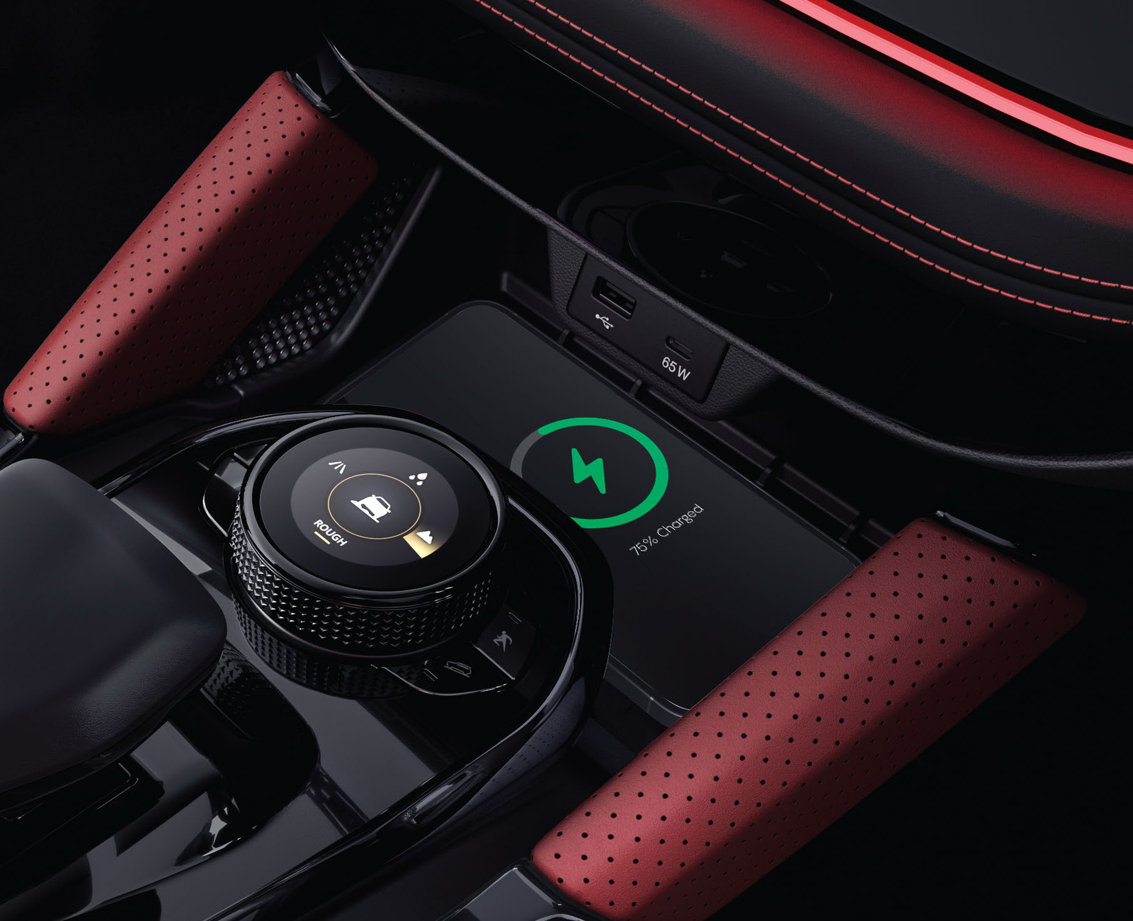 Tata Safari — Wireless charger with 65W fast USB Type-C charging port