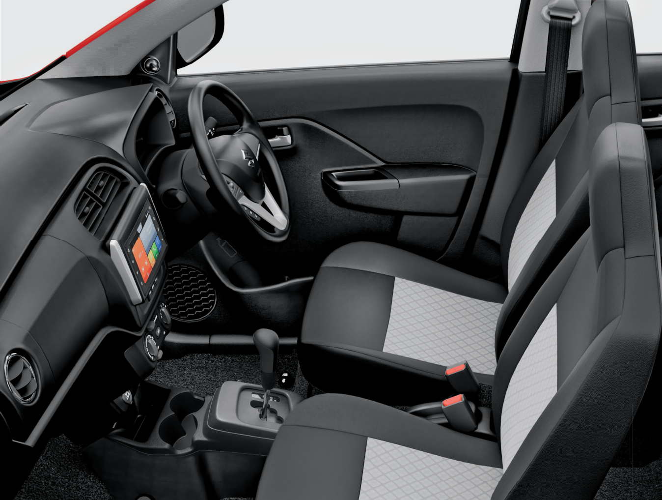 Maruti Suzuki Alto K10 — Black cabin with front bucket seats and floor console