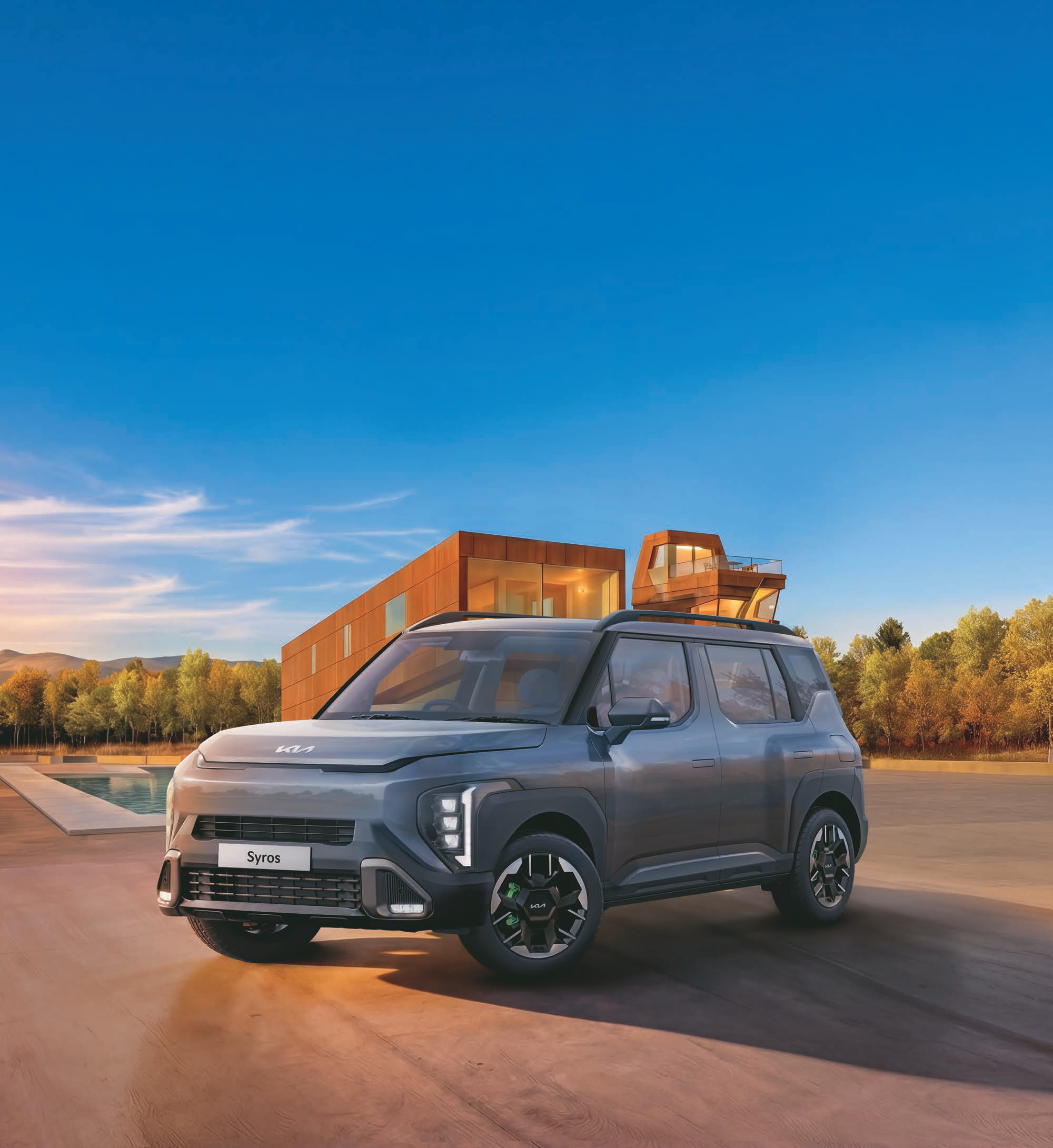 Kia Syros — Kia signature digital tiger-face front with Ice Cube LED headlamps and Starmap LED DRLs