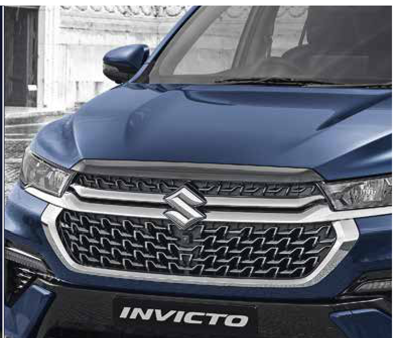 Maruti Suzuki Invicto — NEXWave grille with sweeping cross-bar chrome finish, framed by the Twin LED headlamps and NEXTre DRLs.